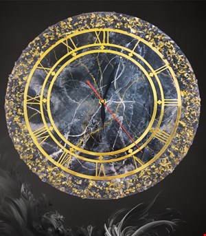 ساعت رزینی مشکی طرح مرمر